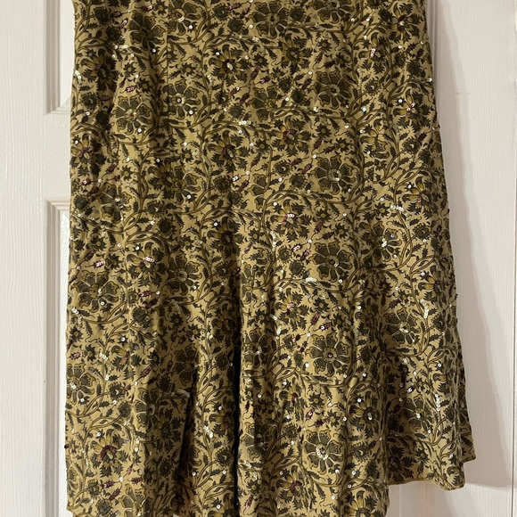 DKNY 6 Women’s Tan Green Floral Print Hi-Low Sequin A-line Skirt Fully Lined - Picture 3 of 13